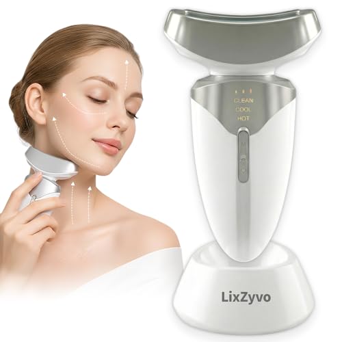 LixZyvo Hot and Cold Skin Rejuvenation Beauty Device 3-IN-1 Neck and Face Beauty Massager Facial Massager At-home Facial Spa Tool Face Lifting Device جهاز تدليك الوجه (Silver White)