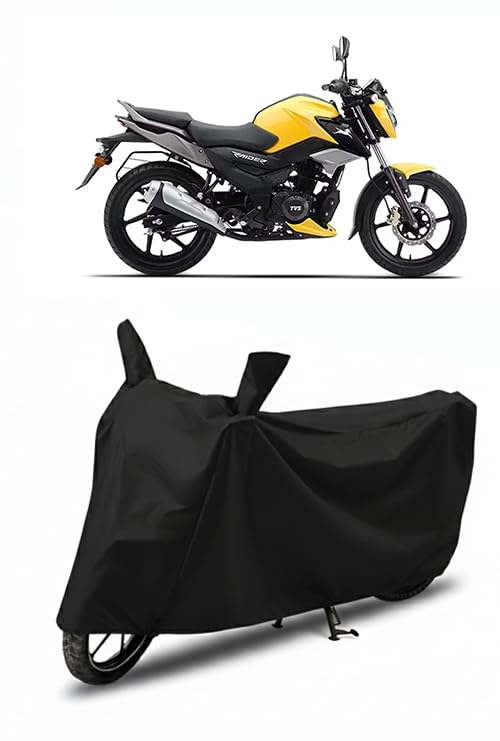 Image of DRAKOWISH Waterproof Bike Cover for Tvs Raider 125 | All Weather Protection from Rain, Dust, UV Rays & Scratches with Mirror Pockets & Buckle Belt | Raider 125 Bike Cover