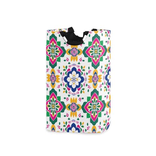 Jihqo Laundry Hamper Basket Mexican Flowers Tile Collapsible Nursery Storage Bin Waterproof Clothing Baskets for Home Bedroom Bathroom Washing Room