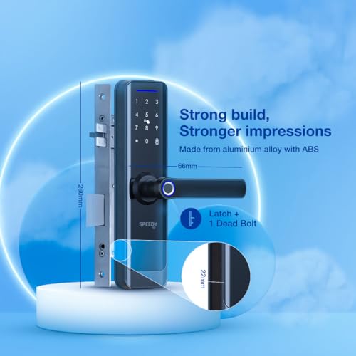 Image of SPEEDY Alloy Steel WiFi Enabled Smart Door Lock for Main Door with 5 in 1 Access | Biometric, 2 Emergency Keys | (No Extra Gateway Required) | 2-Year Warranty & Free Installation by Brand