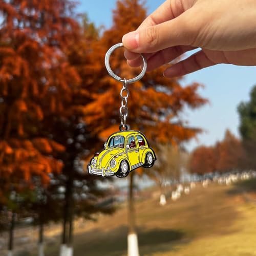 Image of Car Keychain Compatible with VW Beetle Bug,for Vintage Cartoon VW Beetle Keychain,Enamel Cute Keychain,Metal Key Fob Enamel Accessories for Car Lovers