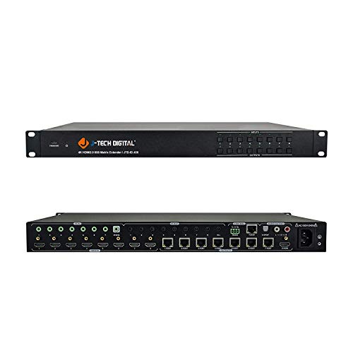 Image of J-Tech Digital 8x8 4K60Hz 4:2:0 HDMI HDBaseT Matrix Switch Extender Up to 230FT (1080P) & 131FT (4K) Over Single CAT5e /6 | Supports PoC, CEC, Remote Control [JTECH-4K88-EX]