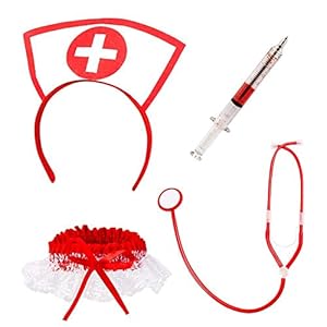 Boland 44803 – Sexy verpleegster set, met haarband, stethoscoop, kousenband en injectiespuit, doktersassistente, dokter, beroep, kostuum, themafeest, carnaval