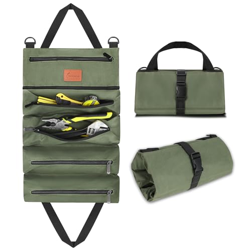 MORROWIND Bolsa de Herramientas Enrollable, Organizador Portátil Resistente con Oxford Impermeable Y Bolsillo con Cremallera, Bolsa Enrollable para Mecánicos Electricistas Y Reparadores, Verde