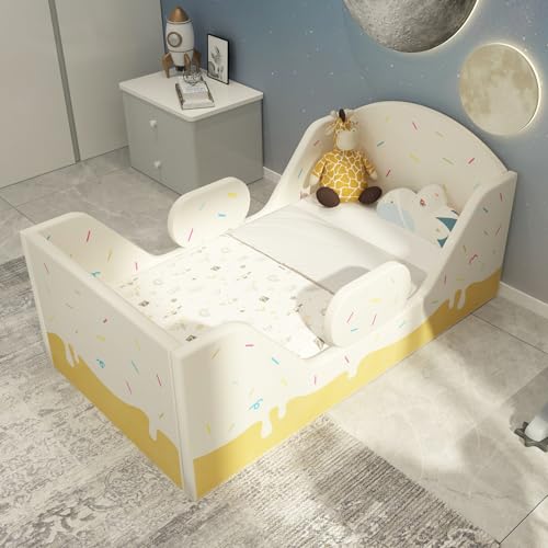 Image of weeonekids Toddler Bed, Child Bed for Kids with Extra Safty Broad, Standard Crib Size Toddler Bed, Certified Fabric Toddler Beds,Toddler Flood Bed (Deizzle Donut)