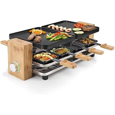 Princess 01.162910.02.001 Raclette Pure 8-UK, Bamboo, 1200 W, Bamboo & Black Cover