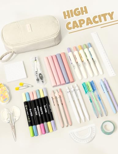 Image of SUNEE Cute Pencil Case, Large Pencil Pouch, Aesthetic Big Pencil Bag with Zipper, Kawaii Stationery Storage and Organizer, School Supplies for Teen and Adult, Boys&Girls, Soft Corduroy Warm Beige