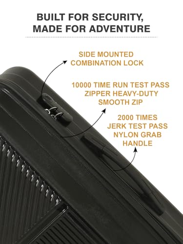 Image of Teakwood Set of 2 8 Wheels Trolley Bag, Hard Cabin with Zipper Closure, Adjustable Push Button & Cross Side Strap, Number Lock System 360 Degree (Set of 2, Black)