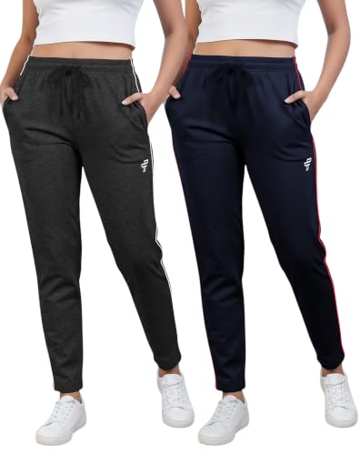 Image of Women Cotton Regular Fit Track Pants (Pack of 2)