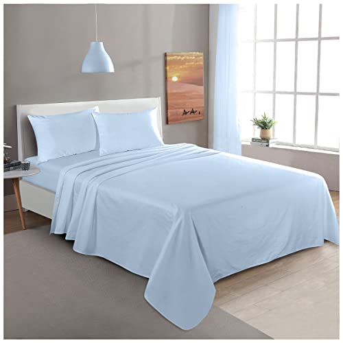 GC GAVENO CAVAILIA Flannelette Flat Sheets | Brushed Cotton Flat Sheet Single (172 x 239 Cm) Breathable, Fade Resistant Single Bed Sheet | Thermal Flannel Plain Blue Bedding Top Sheet
