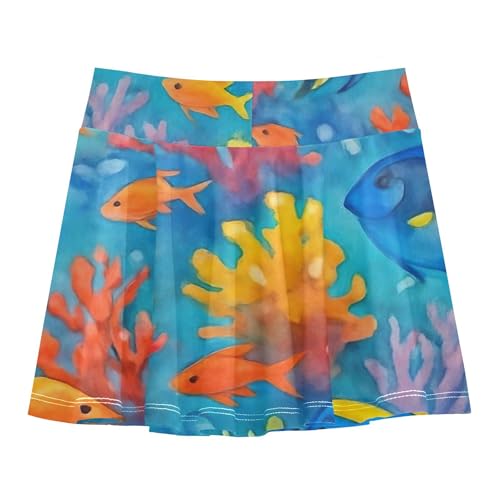 Joisal Vibrant Underwater Coral Fish Girls' Shorts Athletic Skorts Toddler Tennis Skirts Cool Pink Flowy Skort 3t2