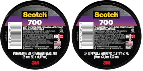 Image of Scotch Vinyl 700 Electrical Tape, Black, 3 /4-in x 66-ft, General Purpose, Commercial Grade, Rated for Temperatures Up to 194-Degree, Highly Flexible, Stretchy & Conformable (700), 1 Roll (Pack of 2)