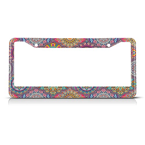 Beabes Bohemian Mandala License Plate Frame Beautiful Paisley Novelty License Plate Frame Flower Colorful License Plate Cover Car Tag Holder Metal License Plate Frame For Us Vehicles Standard #TOP18