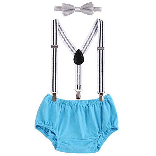 Cake Smash Baby Boy Clothes First 1st Birthday Outfit Diaper Cover Pants Bloomer Bow Tie Set Photo Prop Blue Striped One Size