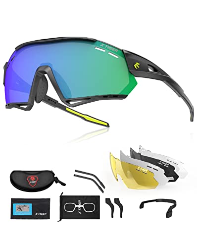 X-TIGER Gafas Ciclismo Hombre Polarizadas Gafas Ciclismo con 5 Lentes Intercambiables UV 400