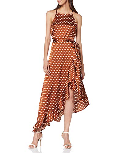 New Look Ruffle Spot Vestito, Marrone (Brown Pattern 29), 40 (Taglia Produttore: 8) Donna