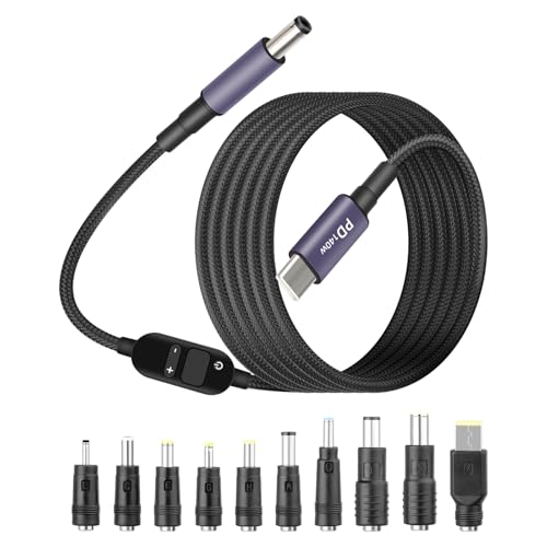 GELRHONR 140W USB C to DC PD Trigger Power Cable with 10 Connector Tips, USB C to DC 5.5x2.5mm Fast...