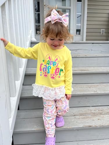 Image of HIHA Toddler Little Girls St.Patrick's Day Outfit Love Letter Print Dress Tops Pants Set