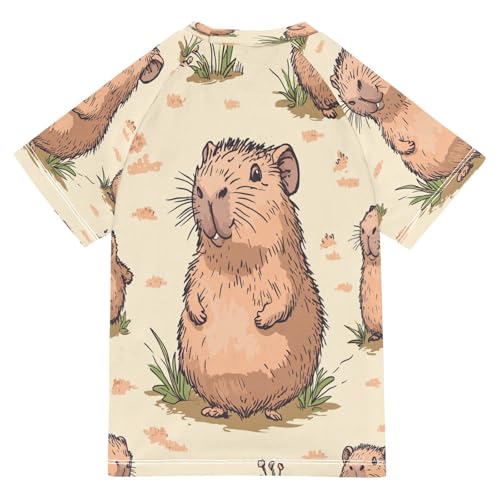 Boys Short Sleeve T-Shirts Capybara Animals Rashguard Kids Swim Shirts Sun UPF 50+2