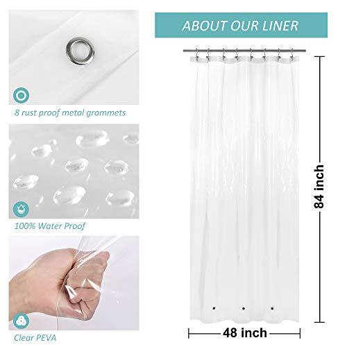Image of Mrs Awesome 48x84 Stall Shower Curtain Liner with 3 Magnets Clear PEVA 8G Thick & Heavy Duty Plastic Shower Curtain for Bathroom, Waterproof, 48 x 84 inches, Clear