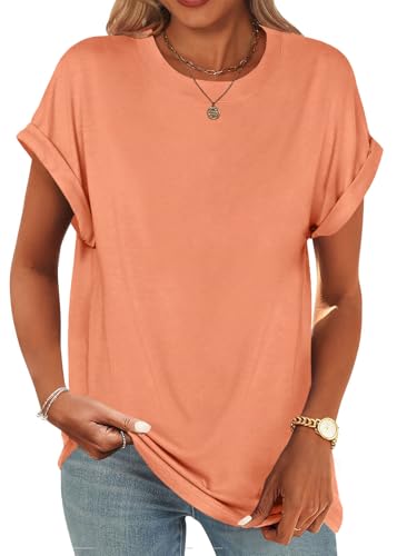 Image of UNCLECAT Women's Short Sleeve T Shirts Trendy Crew Neck Curve Hem Soft Tunic Tops Summer Outfits 2026
