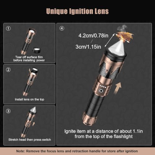 SKYFIRE Rechargeable Flashlight with Ignition Lens,5000 Super Bright Tactical Flashlights High Lumens Zoomable,6Modes,Waterproof LED Flash Light for Camping Essentials Outdoor&Home Emergency-Upgraded - Image 3