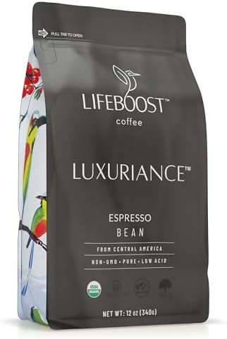 Lifeboost Organic Espresso Whole Bean Coffee - Low Acid Espresso Coffee, Non-GMO, USDA Organic, Single Origin, Third-Party Tested for Mycotoxins & Pesticides - 12 oz Bag