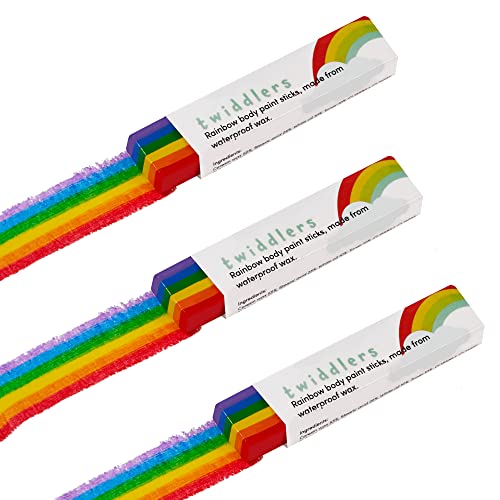 THE TWIDDLERS 3 Piece Rainbow Flag Face and Body Paint Sticks - Waterproof LGBTQ Make Up Accessories for Pride Celebrations Festivals and Parades