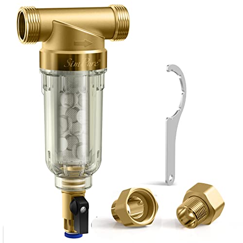 Image of SimPure DC5S 40 Micron Spin Down Sediment Filter, Reusable Whole House Sediment Water Filter Softener with Siliphos Helps Prevent Scale and Corrosion, 1 inch MNPT + 3 /4 inch FNPT + 3 /4 inchMNPT, BPA Free