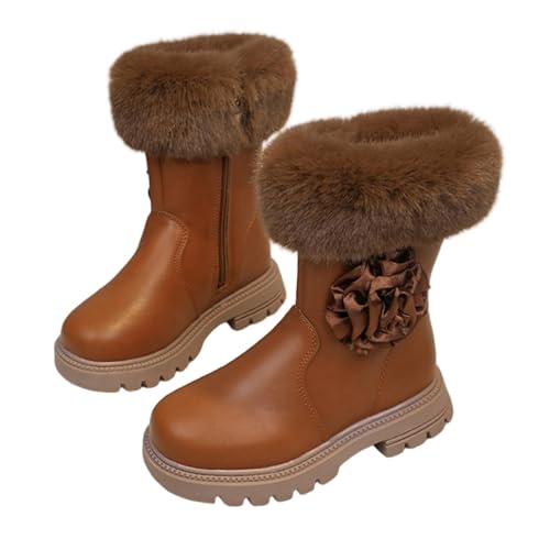 Girls Fall Winter Shaggy Faux Fur Boots Comfortable Side Zipper Chelsea Boots Fashion Floral Patchwork Booties