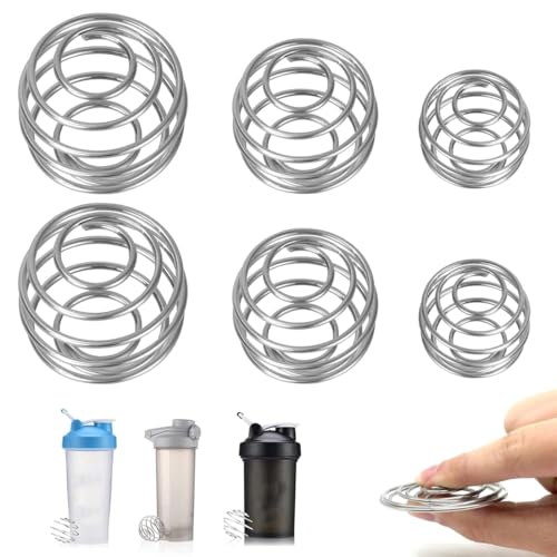 IKOPFLN 6 Pezzi Miscelatore Sfera In Acciaio Inox,shaker proteine,Miscelatore Metallo Molla Per Bottiglia Tazza,per Borraccia Piccole (31/40/48 cm)