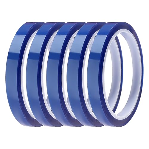 Lyeteung 5 Rollos 10mmx33m Cinta Resistente al Calor, Cinta Térmica para Sublimación, Cintas Térmicas, para Impresión Electrónica, Manualidades, Azul