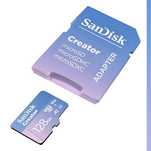 Image of SANDISK 128GB Creator microSD UHS-I Card with SD Adapter - Up to 190MB /s, for Cameras and Drones, 4K, 5.3K, A2, V30, U3, 3 Months of Adobe Lightroom Included - SDSQXAA-128G-GN6MS
