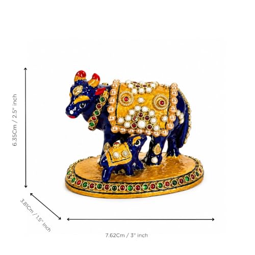 Image of eCraftIndia Handcrafted Cow and Calf Showpiece for Home Decor | Traditional Kamdhenu Cow Figurine with Stone & Pearl Work | Decorative Tabletop Statue for Living Room, Office & Gift