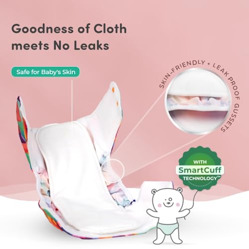 Image of Mylo Leak-Proof Baby Cloth Diaper Combo (2 Diapers + 2 Inserts) | Free Size (3M-3Y) | High Absorption | Quick Dry | Oeko-Tex Certified | Washable - Rainbow & ABC