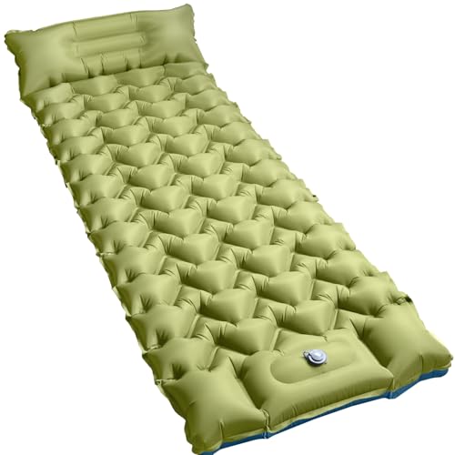 Hoofun Camping Sleeping Pad, Ultralight Camping Mat with Pillow Built-in Foot Pump Inflatable Sleeping Pads Compact for Camping Backpacking Hiking Traveling Tent