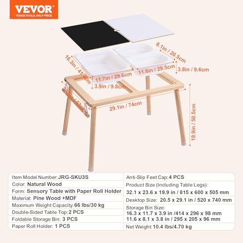 Image of VEVOR Sensory Table for Toddlers, Activity with 3 Foldable Storage Bins, Paper Roll Holder, Indoor /Outdoor Play Sand and Water, Wooden Drawing Table, Gift for Boys Girls