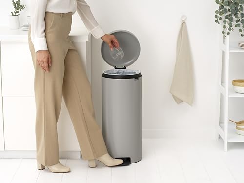 Image of Brabantia NewIcon Step On Trash Can 8 Gallon /30L, Large Kitchen Garbage Can with Soft Closing Lid, Removable Inner Bucket, Non-Slip Base, Soft Grey, Free PerfectFit Trash Bags, 11.4 x 15.0 x 26.8 in