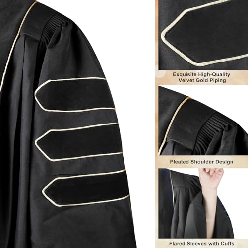 Image of Unisex Doctoral Graduation Gown with Gold Piping | Academic doctoral Cap and Gown for Graduation Ceremony