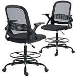 HOMCOM Drafting Chair, Tall Office Desk Chair with Flip-up Armrests, Adjustable Height and Footrest, Lumbar Support for Standing Desk, Home Office Use, Black
