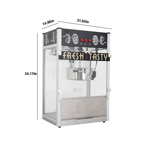 Image of Countertop Popcorn Machine & 30oz kettle for Commercial 1650W Black | High capacity, 3 Independently Controlled Switches, Easy to Use /Clean, Vintage Design, Quick Heat, Stay-Crisp Warming Tray