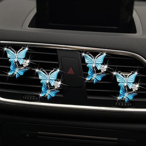 Bling Butterfly Diamond Car Accessories – Ciondolo per specchietto retrovisore da donna, regalo di San Valentino – argento