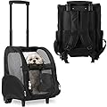 KOPEKS Deluxe Backpack Pet Travel Carrier with Double Wheels - Black - Large, KPS-1114