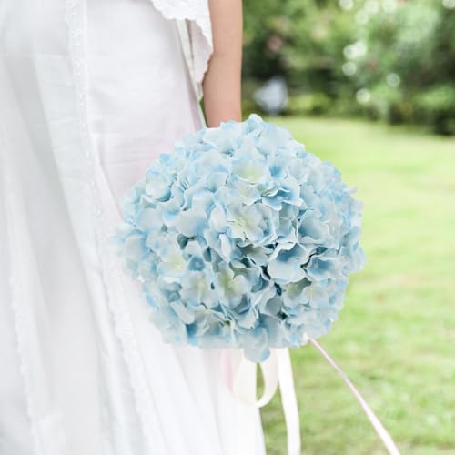 10 pcs Hydrangea Artificial Flowers, Silk Artificial Hydrangea Head with Stem Hydrangea for Bridal Wedding Baby Shower Home Party Decoration (Lake Blue) image 5