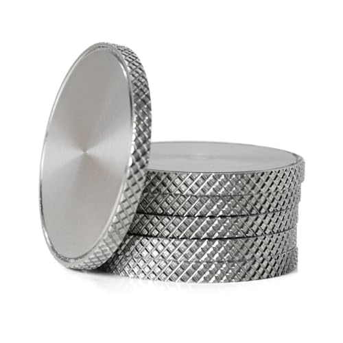 MICAIKEM 1-1/4' Stainless Steel CNC Diamond Knurled Edge Coin Blanks Heavy Duty 3mm Thick for Engraving and Hand Stamping. Pack of 5