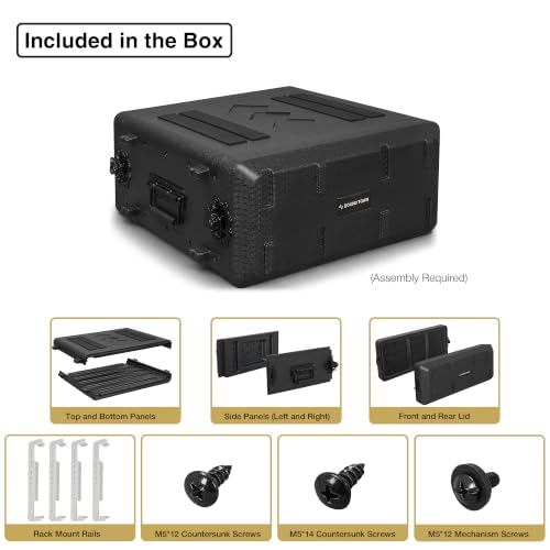 Image of Sound Town 4U Molded PE Rack Road Case with 17 inch Depth, Microphone and Accessory Storage Lids, Twist Latches, Front & Rear Rack Rails, Lightweight (STRC-PE4U)