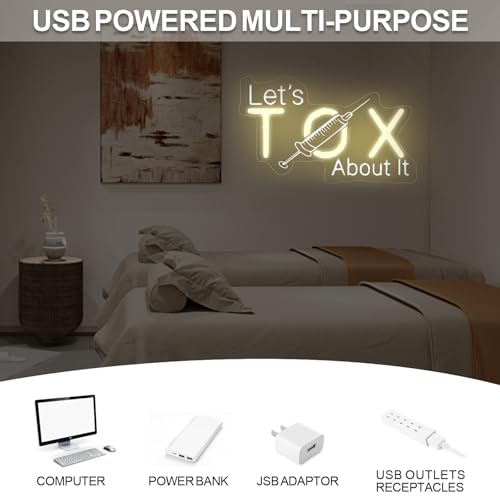 Image of Let's Tox about it Neon Sign Botox LED Light Injector Spa Studio Decor | USB Powered Dimmable Beauty Spa Sign Medspa Decoration Business Open Welcome Wall Art, 15.7 inchx9.4 inch, Warm White