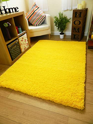 Image of AROMICK Modern Polyester Anti Slip Shaggy Fluffy Rug and Carpet for Living Room, Bedroom & Dining Room (4 x 6 Feet, Yellow)