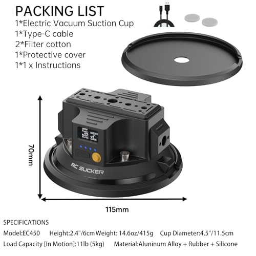 Image of 4.5 inch Electric Vacuum Suction Cup Camera Mount, Heavy-Duty Metal Car Mount for Camera /Action Camera /Phone, 50kg Load Auto Suction Cup for Car Windshield /Boat /Window, with 1 /4 inch 3 /8 inch Threads