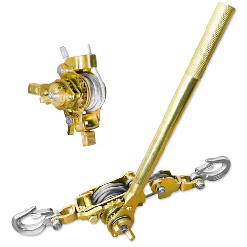 SENKEYFE Come Along Winch Puller 3T 10FT Cable Hoist Winch Puller with 2 Hooks Come Along Tool Heavy Duty Ratchet Puller for Lifting Pulling Construction Building